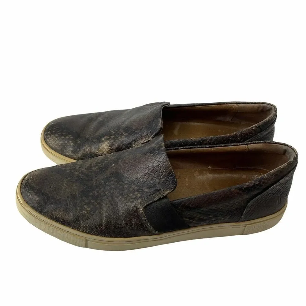 Frye Ivy Slip Shoes Snakeskin Pattern Womens Size 11 Dark Brown Casual Flats